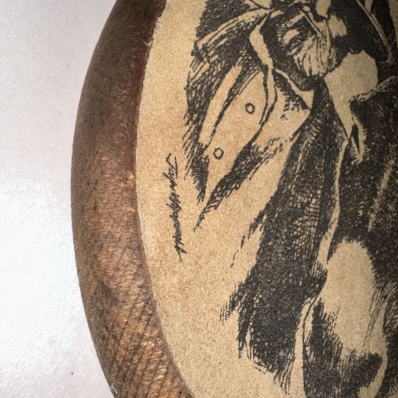 Vintage Wooden Old west Pen and Ink on Suede Wood Plaque Signed John Wyoprall - Picture 4 of 7